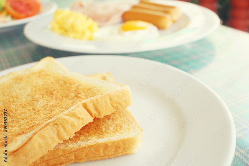 Slice toast bread with breakfast Slice toast bread with breakfast