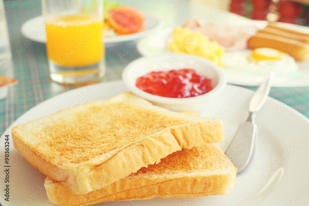 Slice toast bread with strawberry jam Slice toast bread with strawberry jam