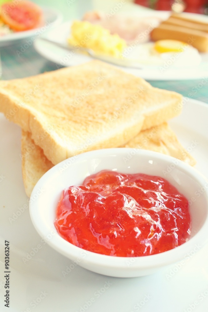 Slice toast bread with strawberry jam Slice toast bread with strawberry jam