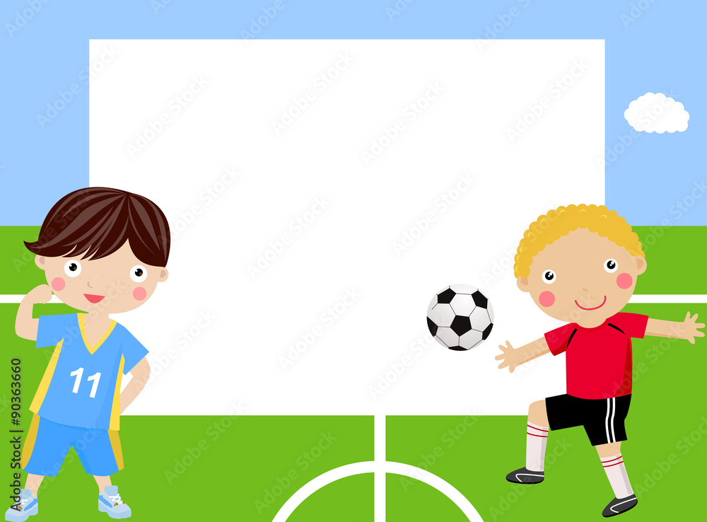 Fototapeta premium Children playing football and frame