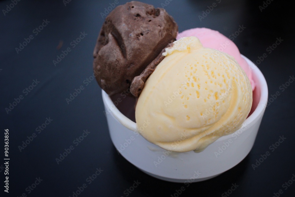 Ice cream chocolate with strawberry and vanilla Ice cream chocolate with strawberry and vanilla
