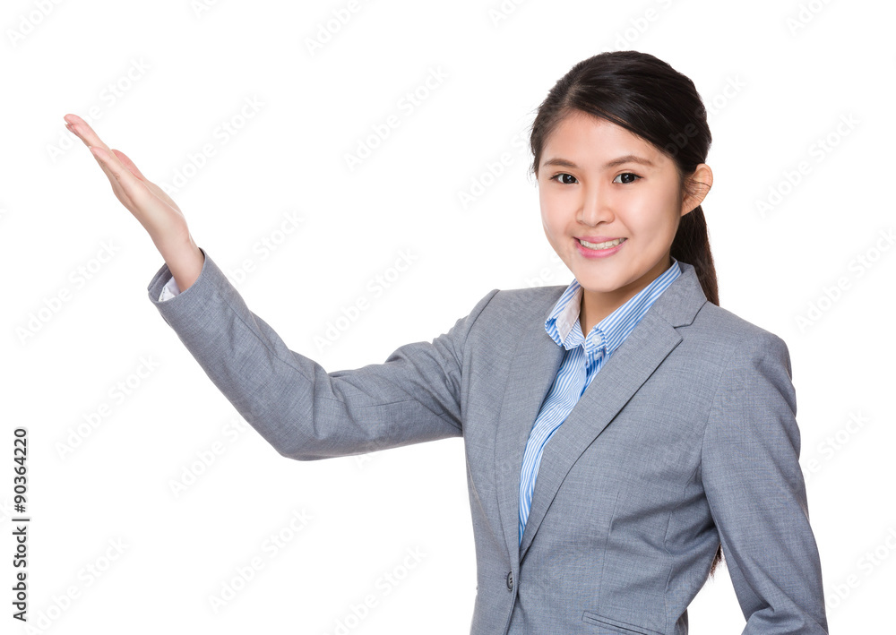 Asian young businesswoman with hand showing blank sign Asian young businesswoman with hand showing blank sign