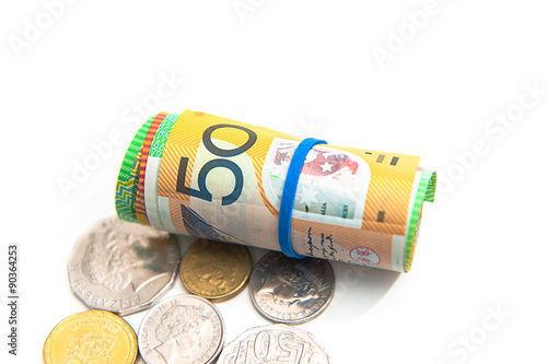 Australian currency, coins, bank notes background