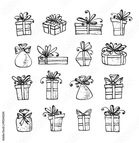 Sketch gift boxes collection on white background