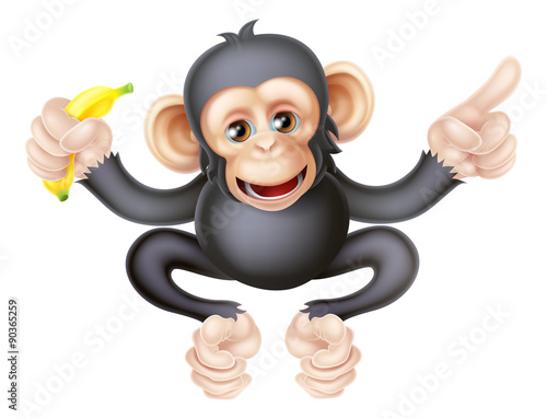 Cartoon Chimp with Banana Pointing
