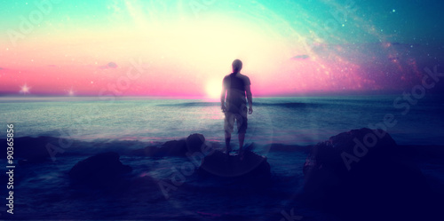 alien landscape with man on the beach