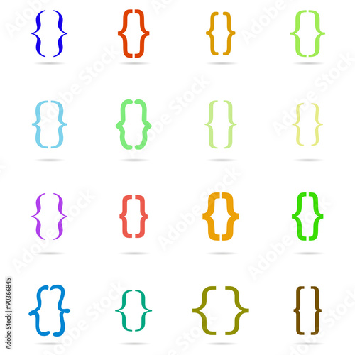 Curly colored bracket icon set
