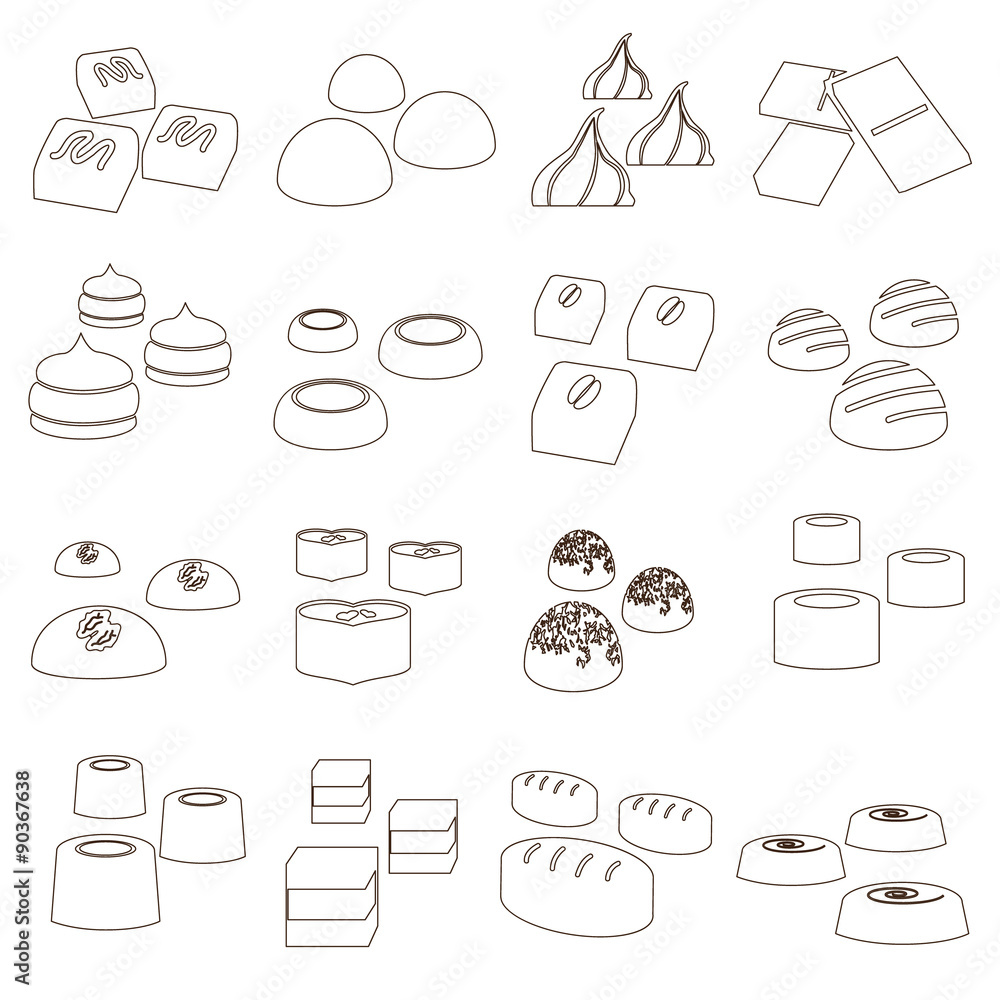 sweet chocolate truffles styles outline icons set eps10
