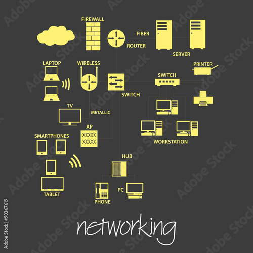 it computer networking symbols simple banner eps10