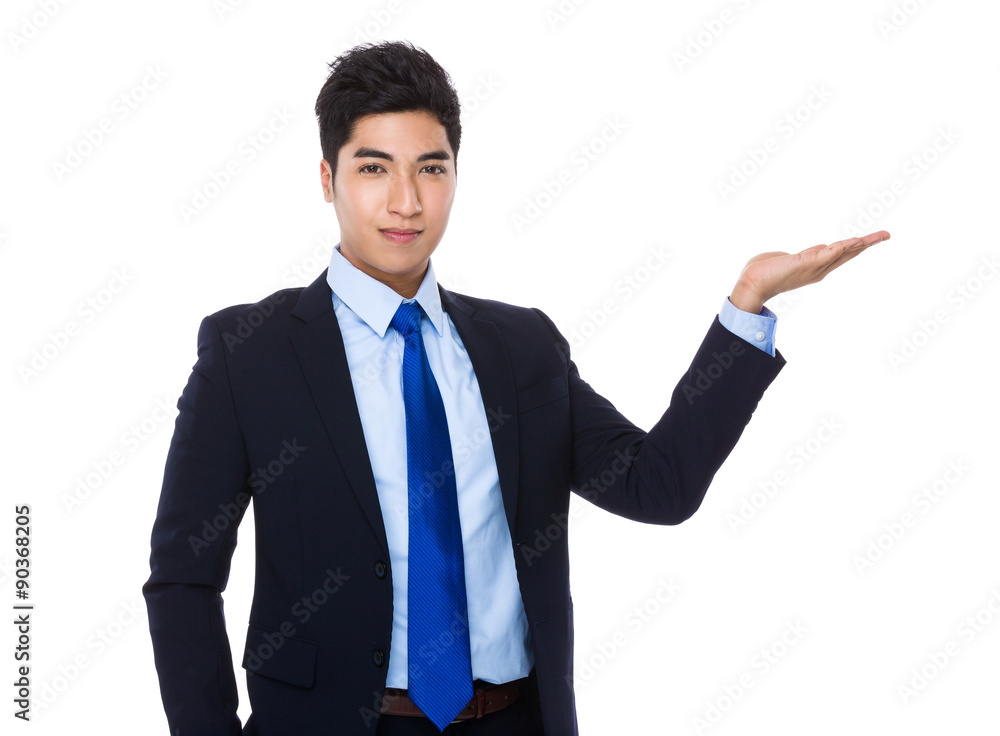Asian Businessman with open hand palm Asian Businessman with open hand palm