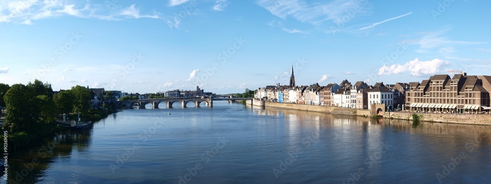The panoramic view of Maastricht, Netherlands from the High Bridge.