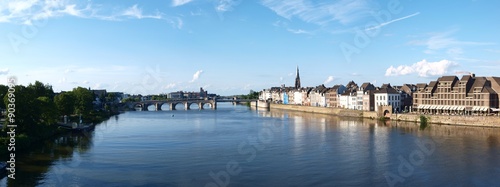 The panoramic view of Maastricht, Netherlands from the High Bridge.