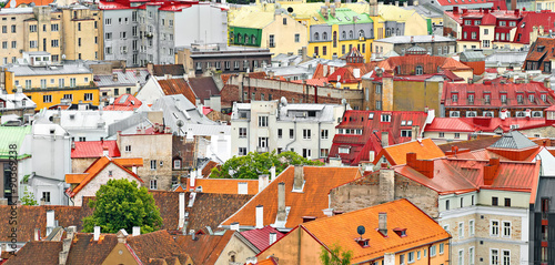 Houses with red and orange roofs in old Tallinn.