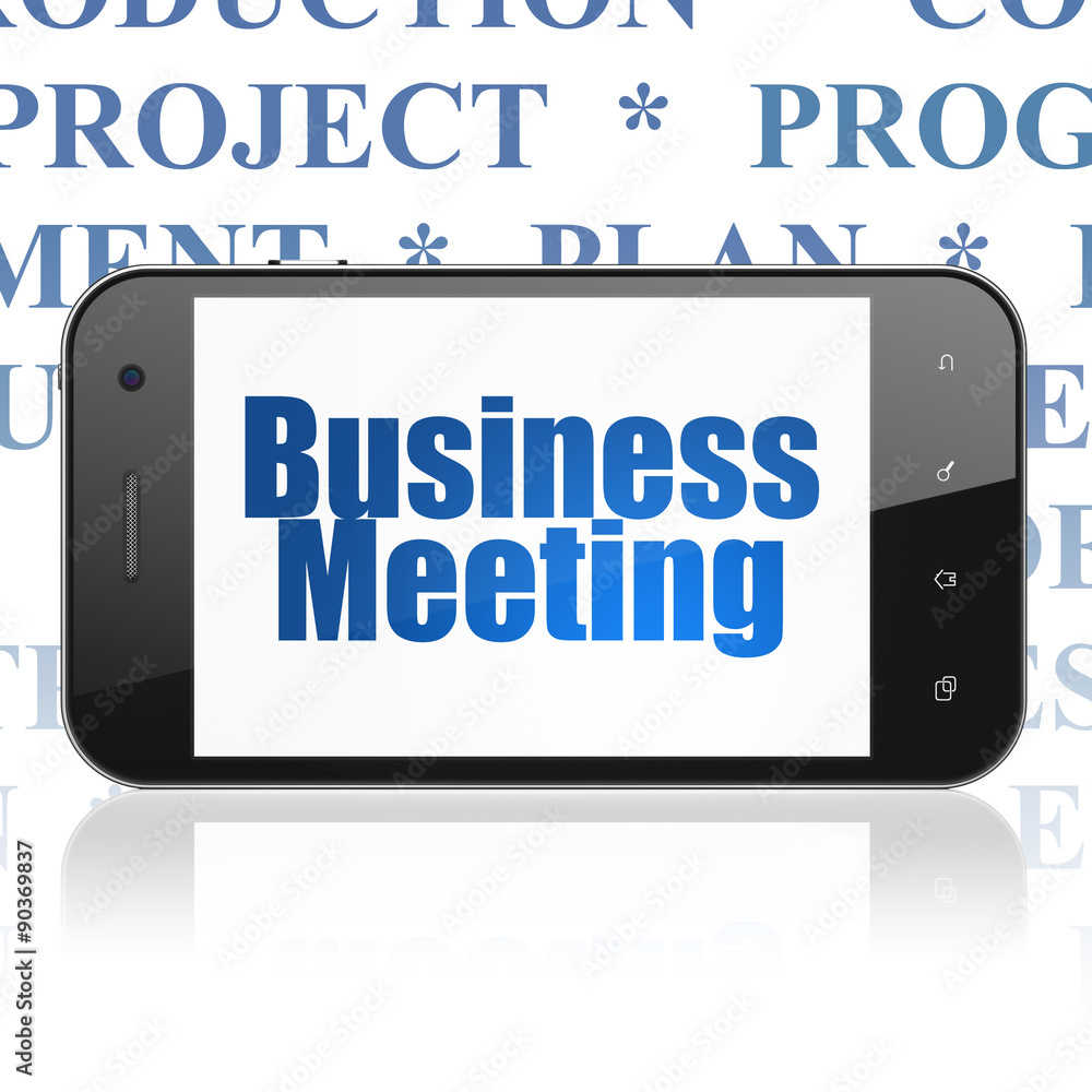 Finance concept: Smartphone with Business Meeting on display Finance concept: Smartphone with Business Meeting on display