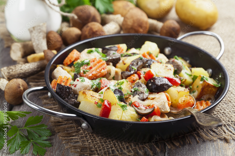 Roast chicken with potatoes and mushrooms Roast chicken with potatoes and mushrooms