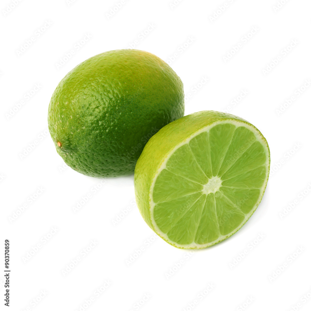 Served lime fruit composition isolated over the white background Served lime fruit composition isolated over the white background