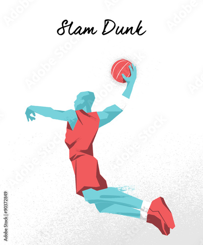 Giocatore di basket schiaccia a canestro