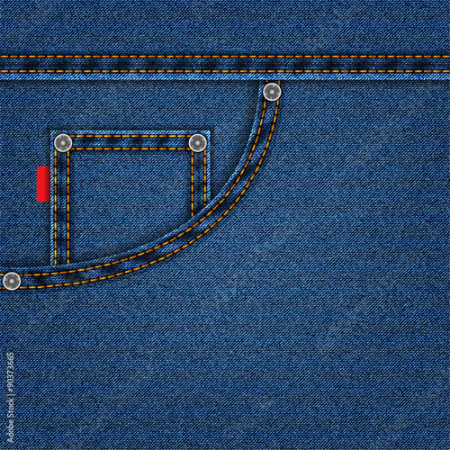 jeans blue texture with pocket denim background. stock vector illustration eps10