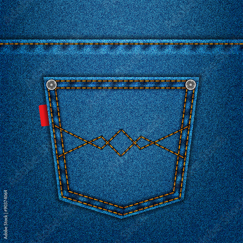 jeans blue texture with pocket denim background. stock vector illustration eps10
