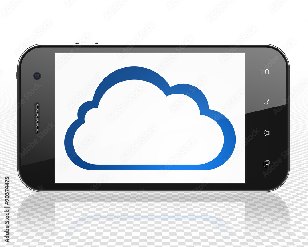 Cloud networking concept: Smartphone with Cloud on display Cloud networking concept: Smartphone with Cloud on display