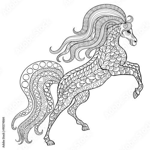 Hand drawn horse for antistress Coloring Page with high details