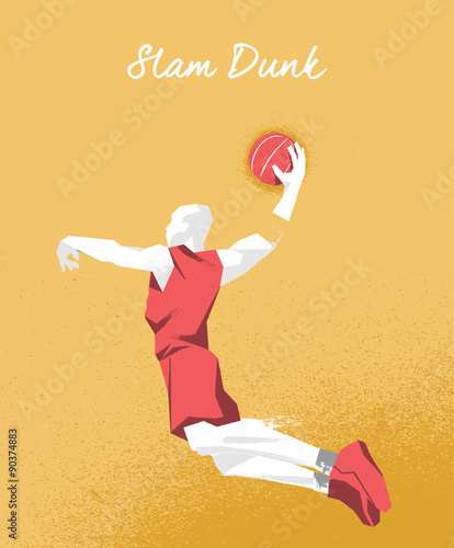 Giocatore di basket schiaccia a canestro