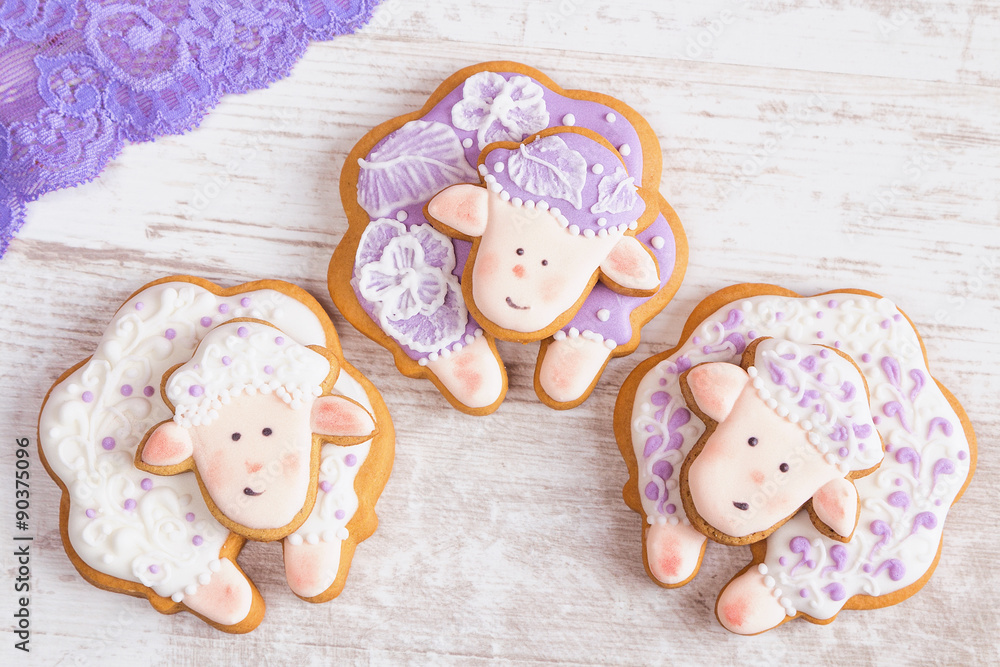 White and purple Sheep gingerbread cookies