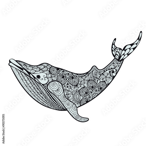 Zentangle stylized Blue Sea Whale. Hand Drawn vector illustratio