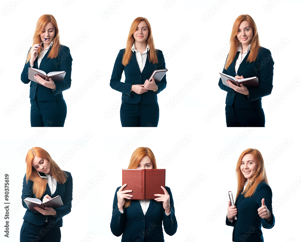 Red hair business woman holding a notebook in hands