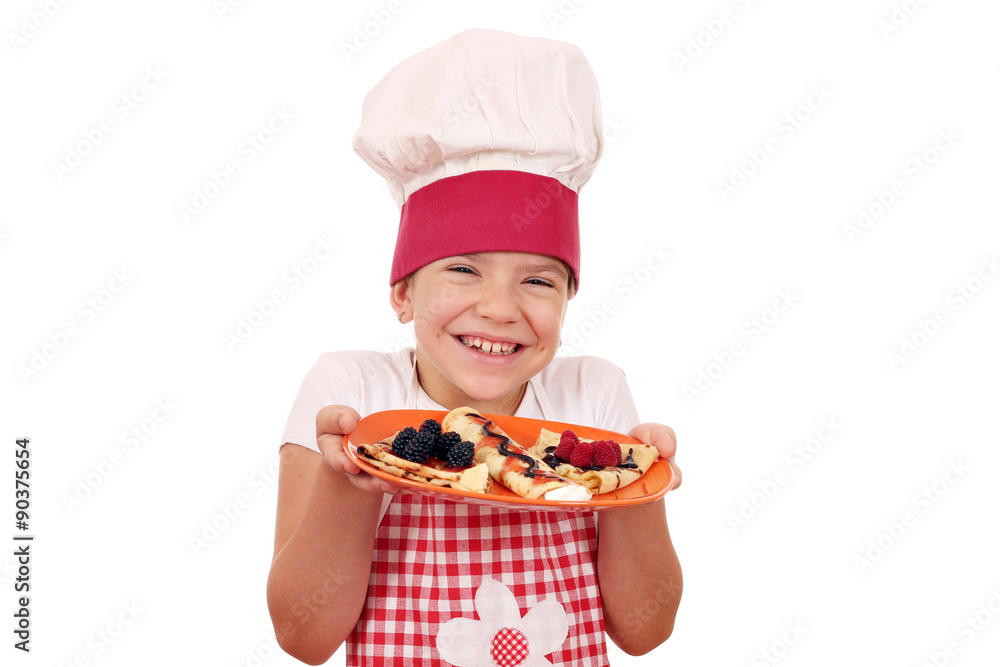 happy little girl cook with delicious crepes happy little girl cook with delicious crepes