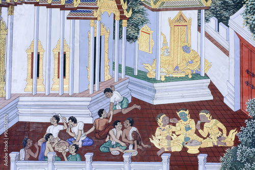 Photography Mural painting in wat phra kaew, Bangkok Thailand