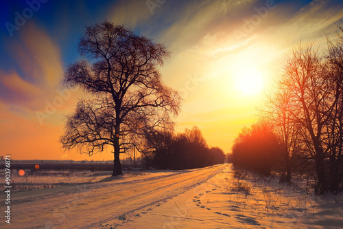 Rural winter landscape at sunset © vvvita