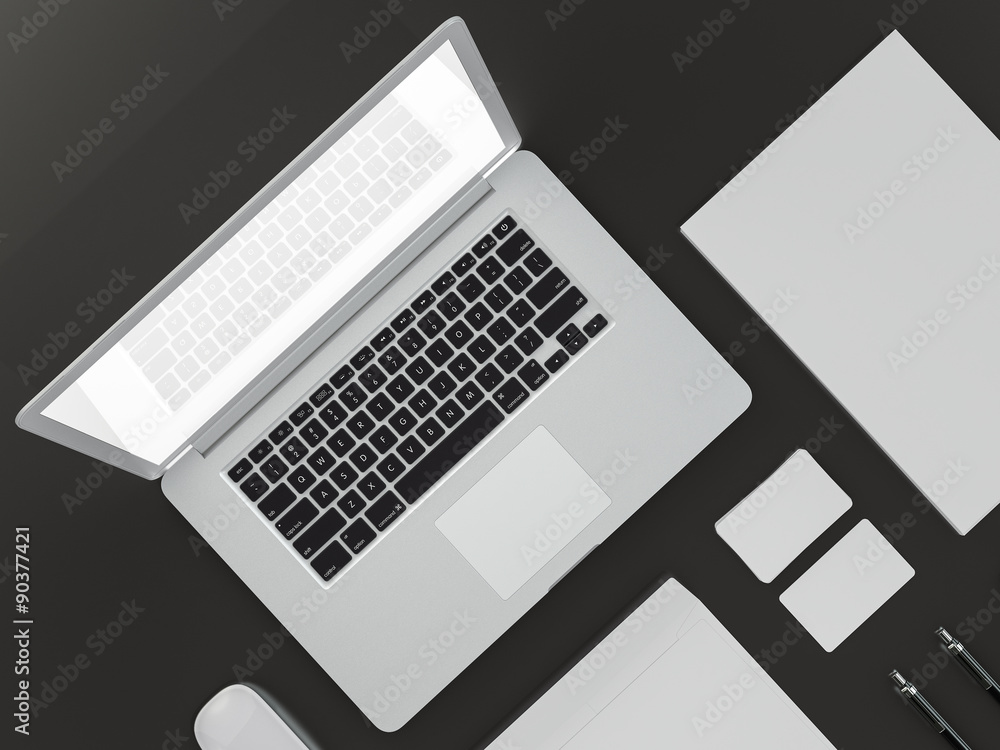Mockup business template. Set of elements on the black table. Mockup business template. Set of elements on the black table.