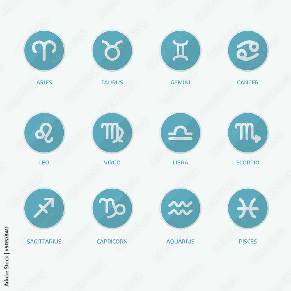 Set of vector zodiac signs and circle icons with captions Set of vector zodiac signs and circle icons with captions
