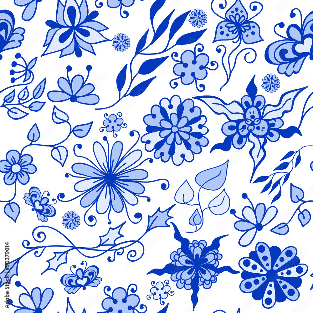 Abstract seamless doodle blue flowers pattern. Abstract seamless doodle blue flowers pattern.