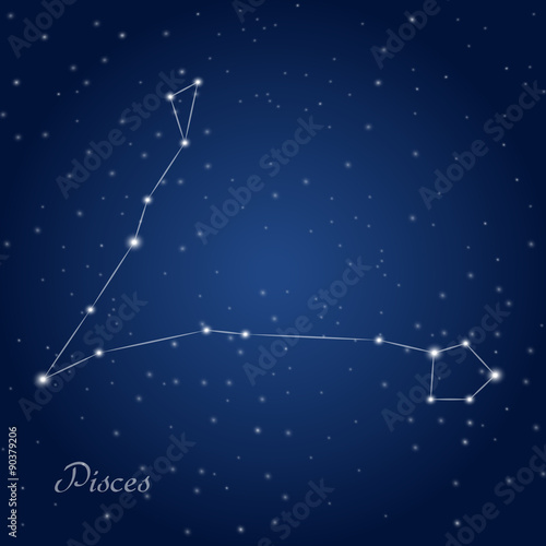 Pisces constellation zodiac sign at starry night sky 