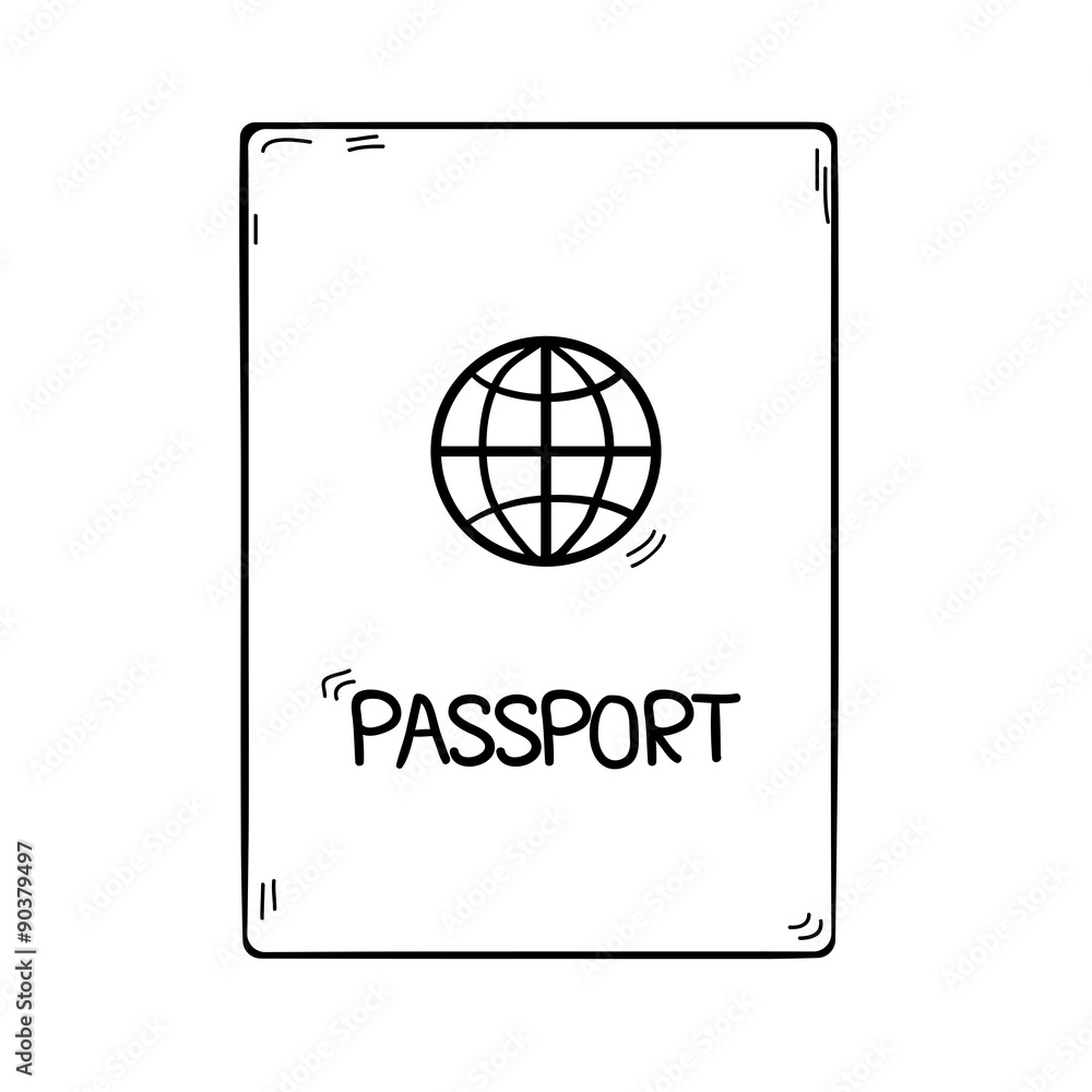 Passport in doodle style. Hand drawn vector illustration isolate Passport in doodle style. Hand drawn vector illustration isolate