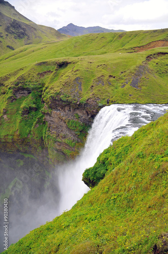Skogafoss waterfall view from the top, Iceland