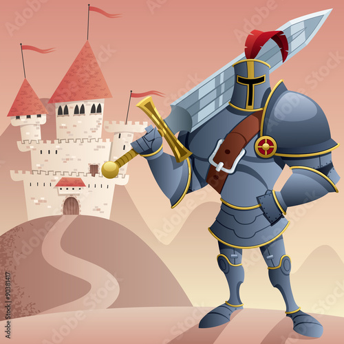 Knight 2 / Cartoon knight in front of castle. No transparency used. Basic (linear) gradients. 