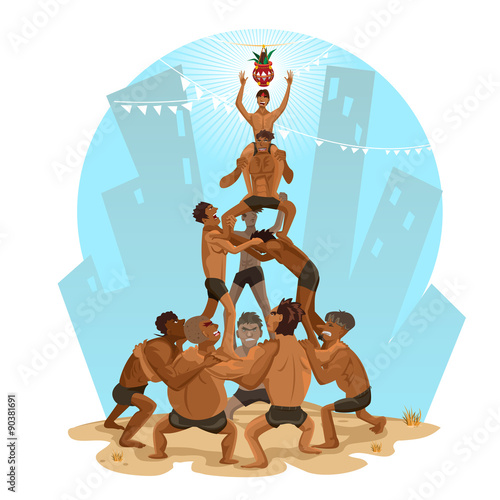 Janmashtami Dahi Handi Illustration, Indian Festival, That Involves Making A Human Pyramid And Breaking An Earthen Pot Filled With Curd Tied At A Convenient Height