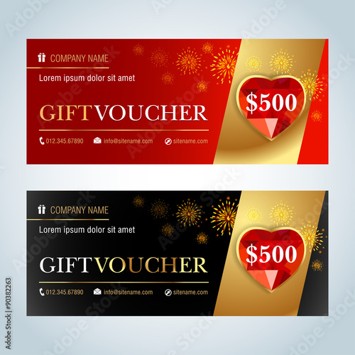 Gift Voucher, Gift certificate, Coupon template. Red and black color versions. Vector illustration.