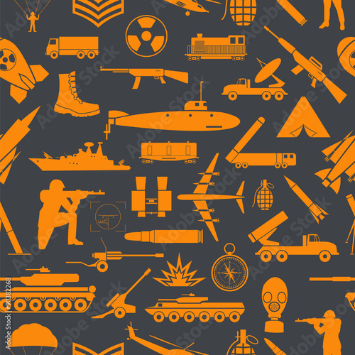 Military background. Seamless pattern. Military elements, armore