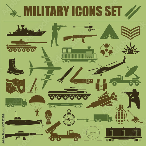Military icon set. Constructor, kit.