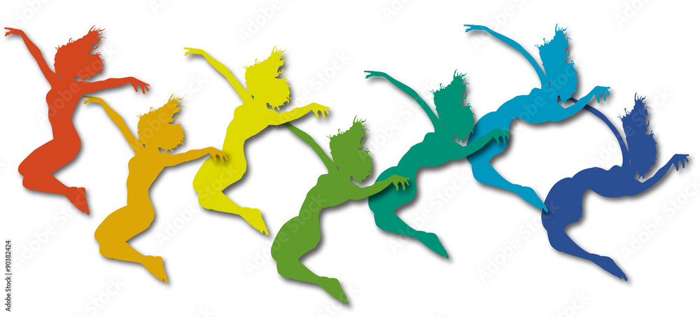 Illustration of a woman jumping that transforms froman abstract to final jumper Illustration of a woman jumping that transforms froman abstract to final jumper