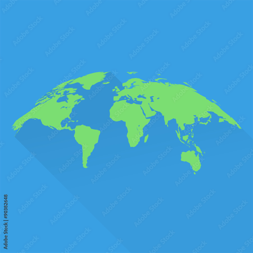 Stylish world map in green in bulk form. flat design