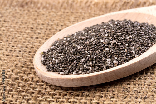 Chia seeds on wooden background