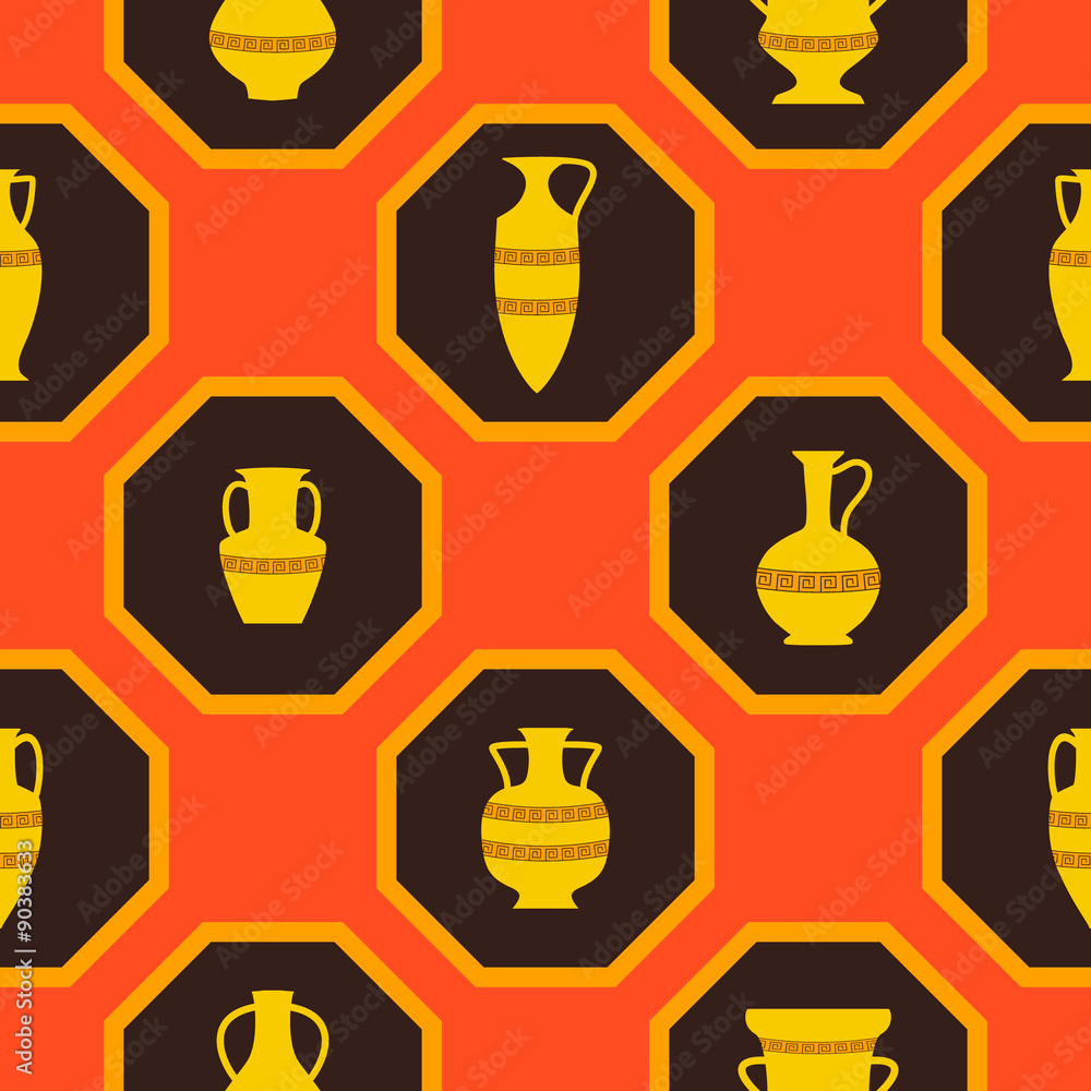 Fototapeta premium Seamless background with antique amphoras for your design