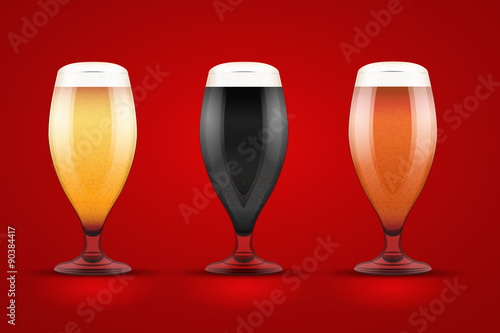 Beer glass with three brands.