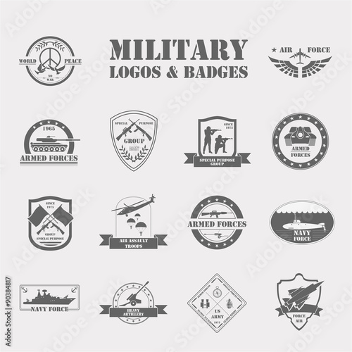 Military and armored vehicles logos and badges. Graphic template