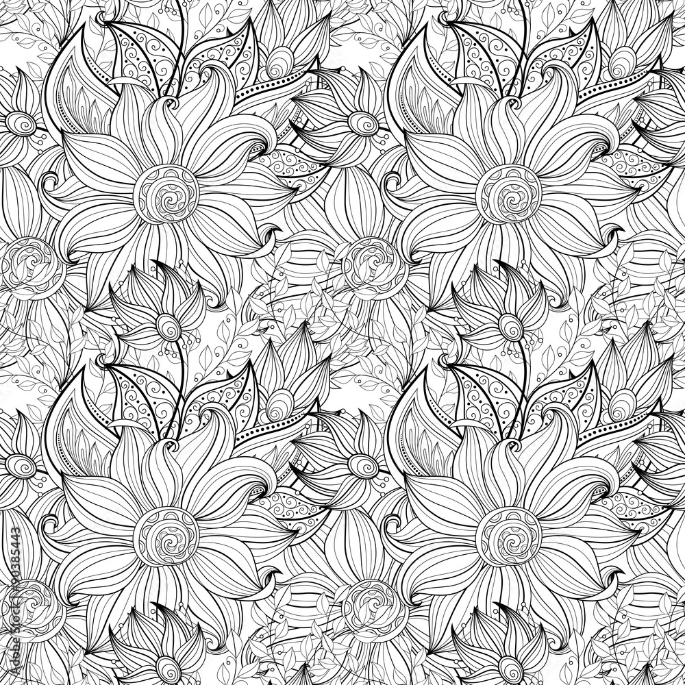 Vector Seamless Monochrome Floral Pattern Vector Seamless Monochrome Floral Pattern